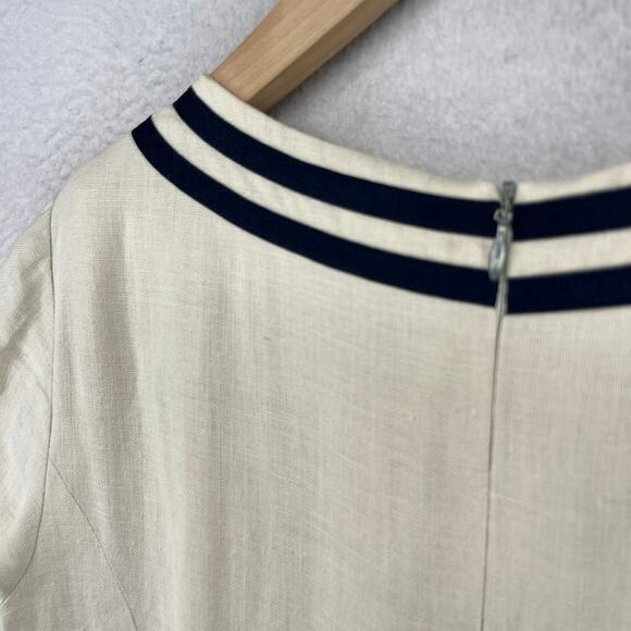 BROOKS BROTHERS Dress 4 Sailor Fit & Flare Pleated Linen Canvas Off White VTG - Picture 11 of 16